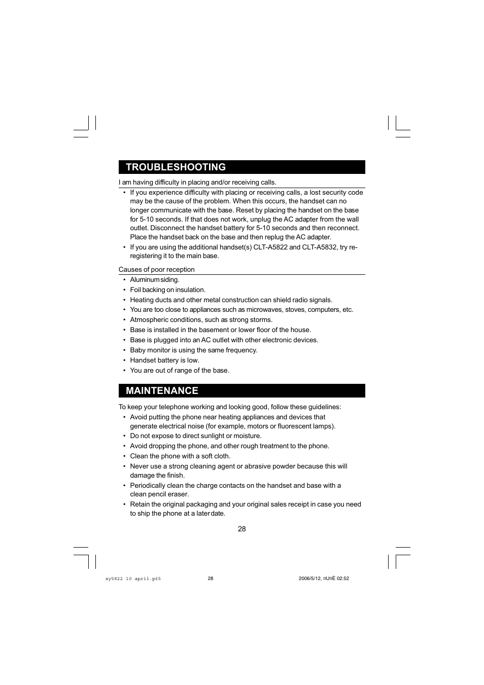 Maintenance troubleshooting | Sanyo CLT-A5822 User Manual | Page 28 / 34