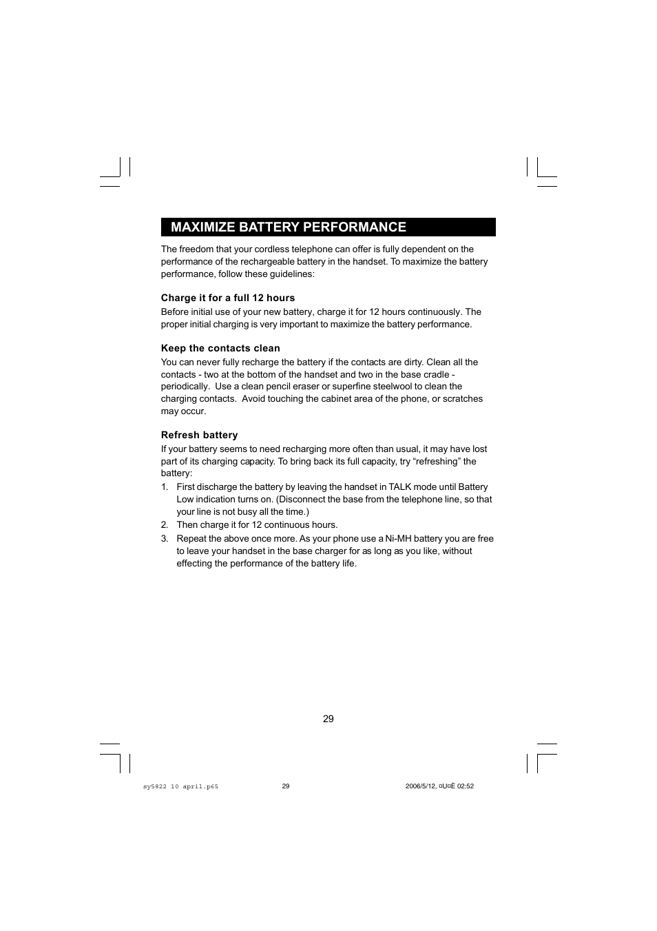 Maximize battery performance | Sanyo CLT-A5822 User Manual | Page 29 / 34