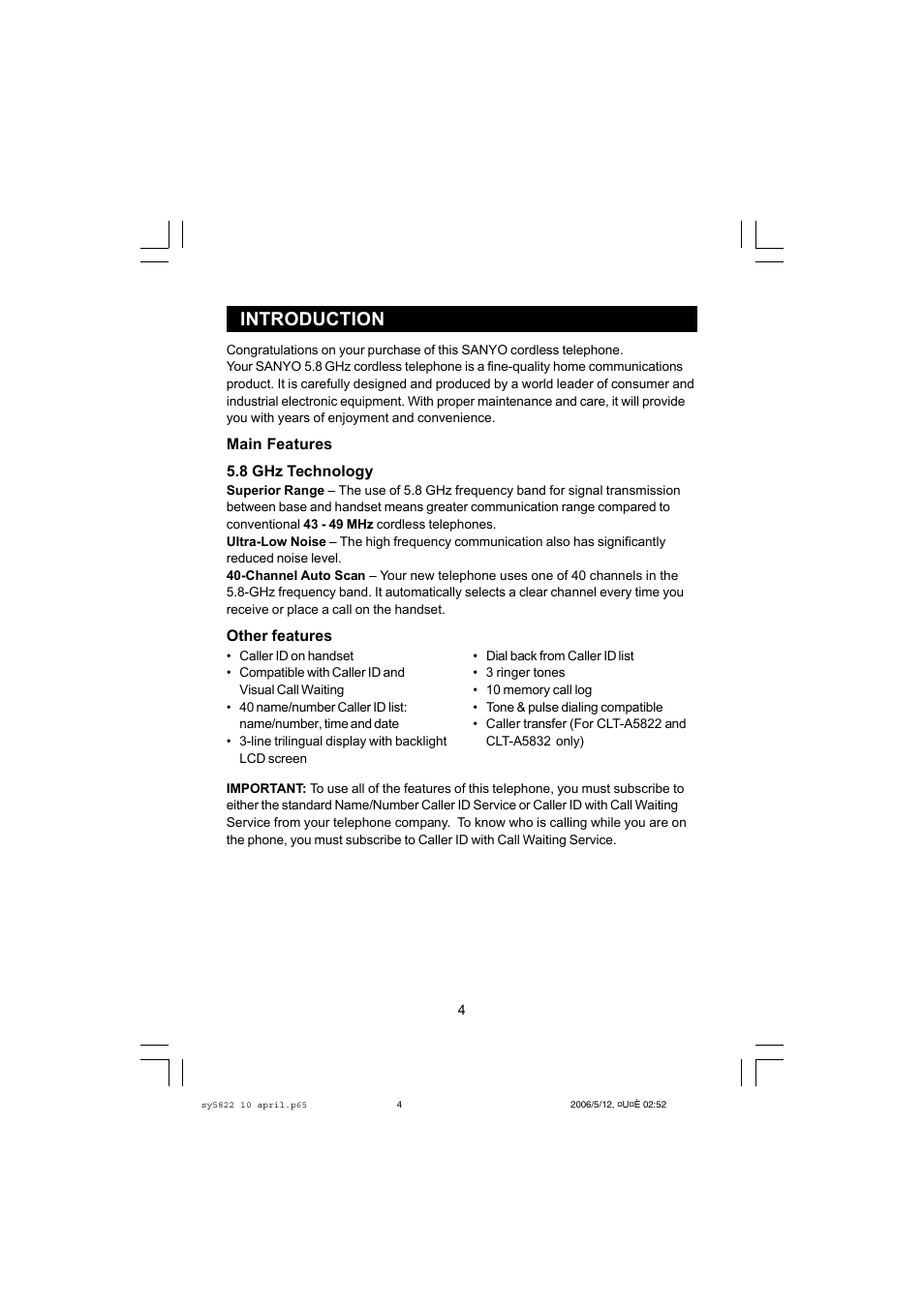 Introduction | Sanyo CLT-A5822 User Manual | Page 4 / 34