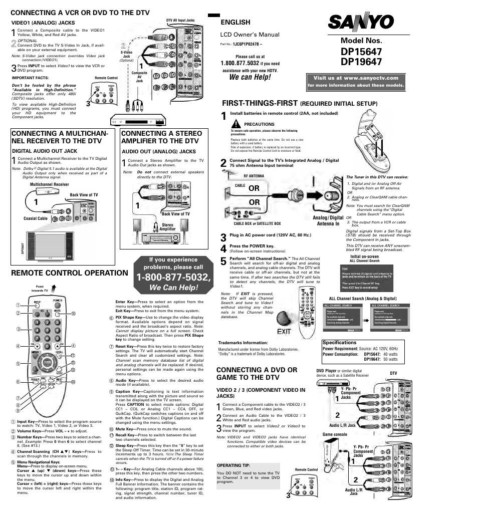 Sanyo DP15647 User Manual | 2 pages