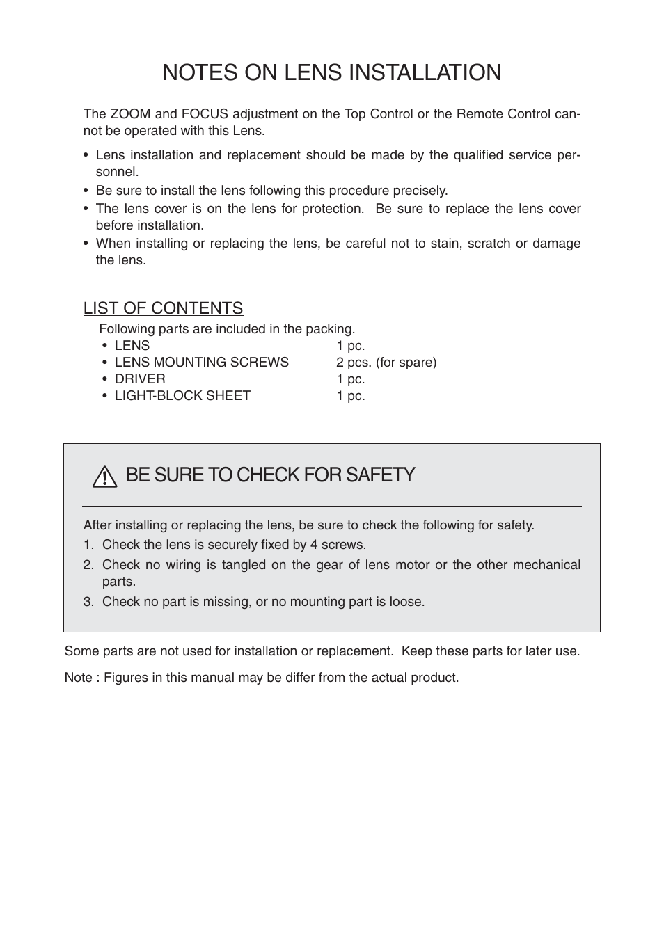 Be sure to check for safety, List of contents | Sanyo LNS-W01Z User Manual | Page 2 / 4