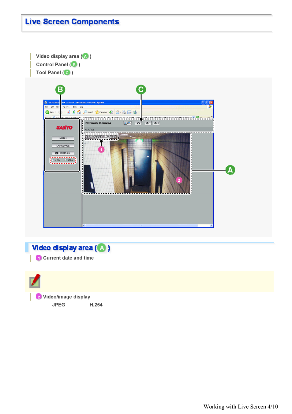 Working with live screen 4/10 | Sanyo VDC-HD3100/HD3100P User Manual | Page 42 / 116