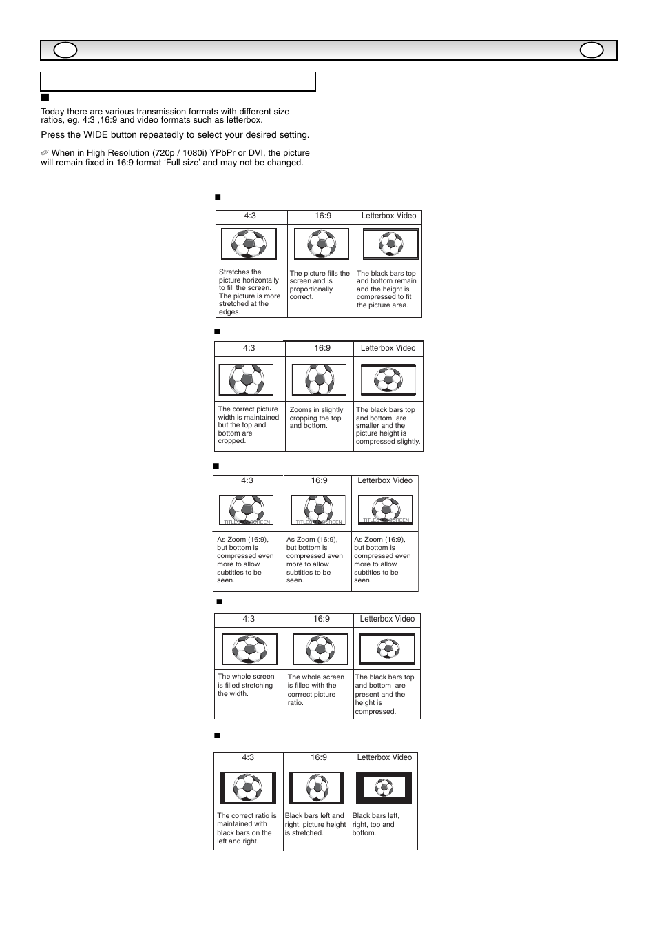 Opera, Opera tion tion, Selecting of picture size | Screen options | Sanyo CE42SR1 User Manual | Page 10 / 68