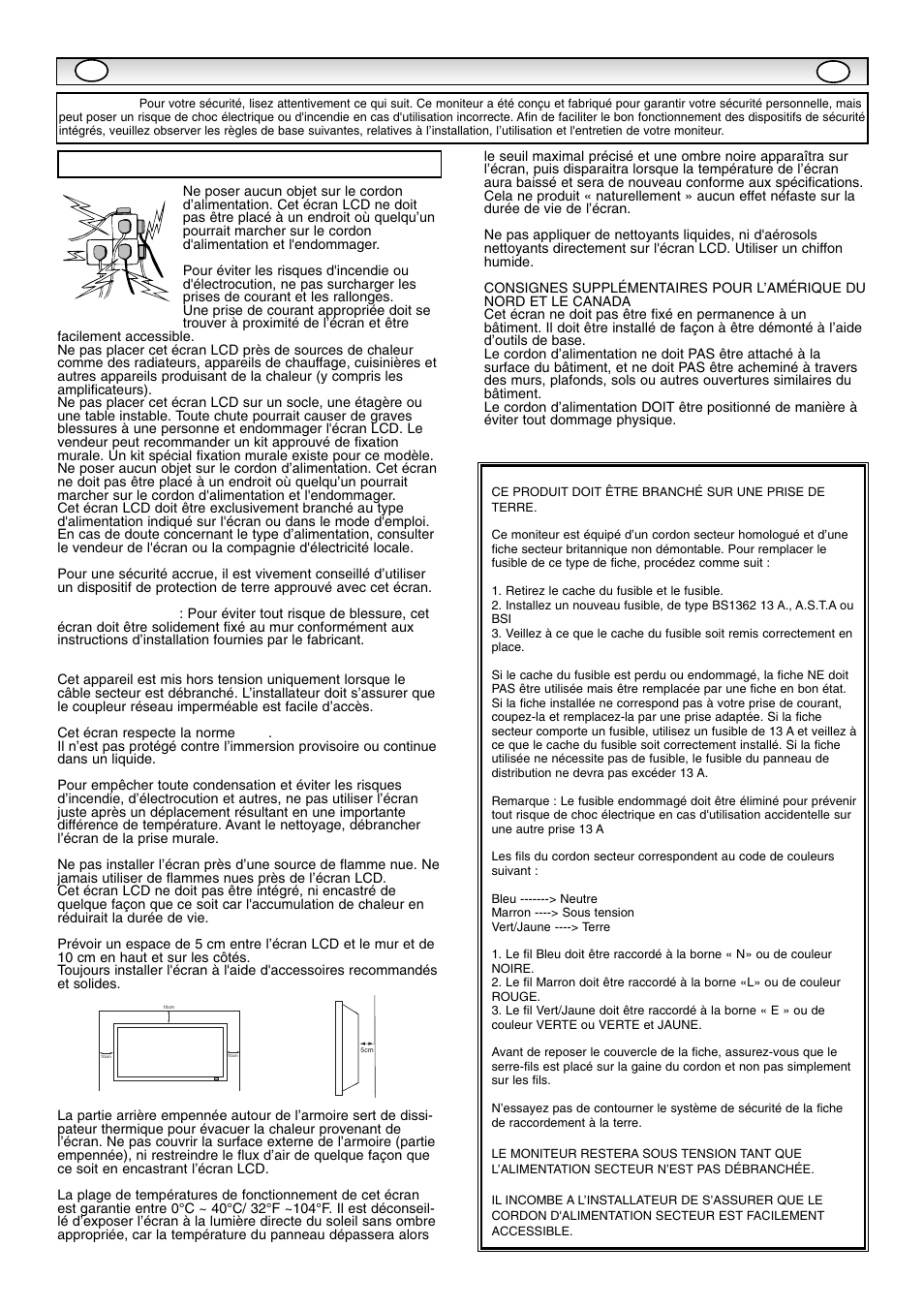 Consignes de sécurité, Installation/utilisation | Sanyo CE42SR1 User Manual | Page 13 / 68