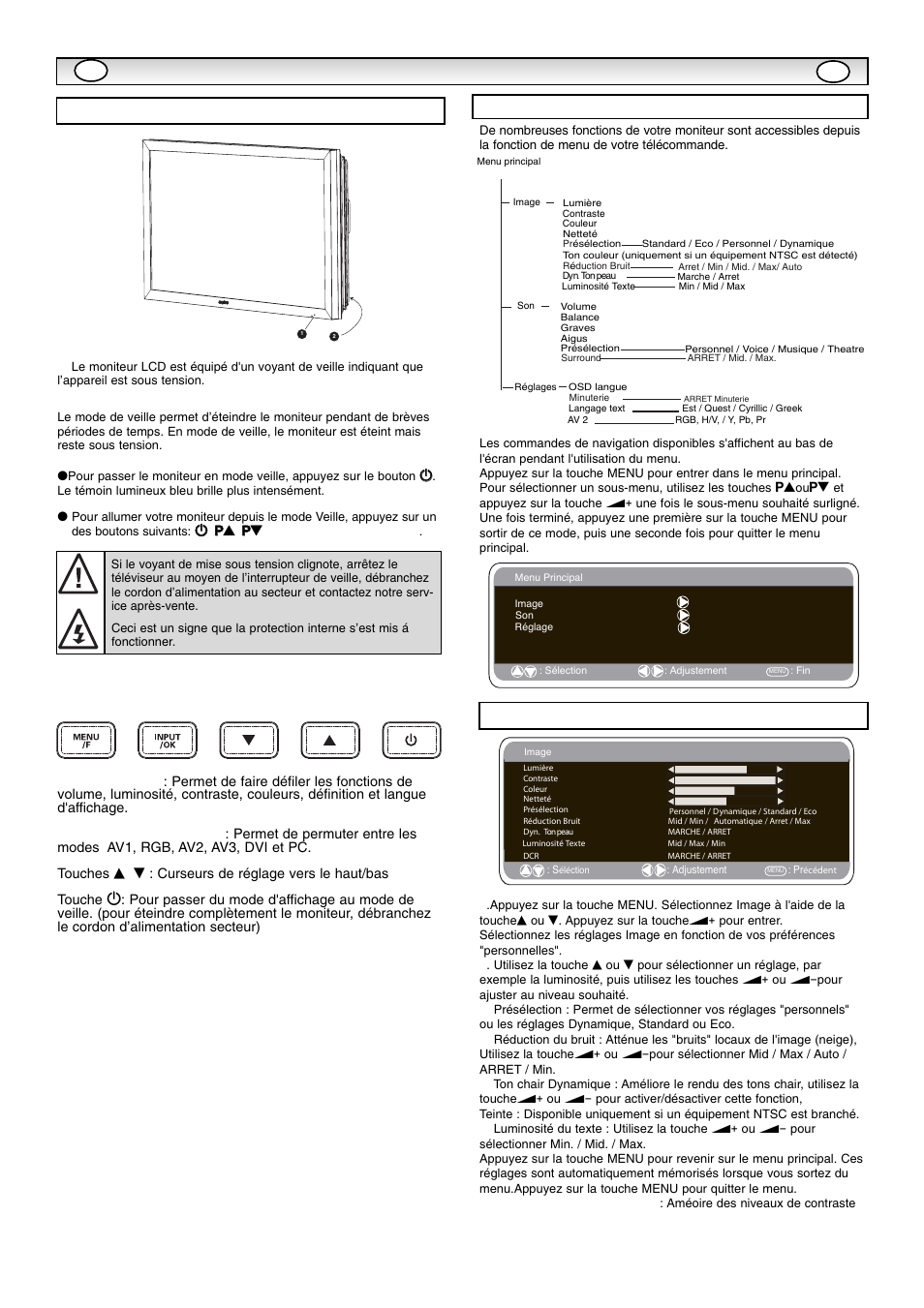 Inst, Inst alla alla tion tion, Commandes et terminaux | Menu image, Utilisation des menus, Mode de veille | Sanyo CE42SR1 User Manual | Page 18 / 68