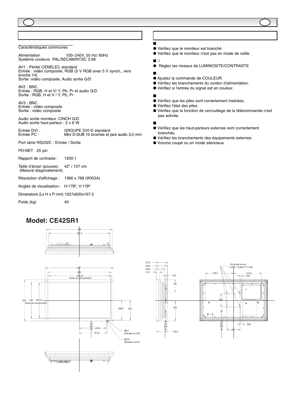 Caracteristiques / conseils pra, Caracteristiques / conseils pra tiques tiques, Model: ce42sr1 | Caracteristiques, Conseils pratiques | Sanyo CE42SR1 User Manual | Page 22 / 68