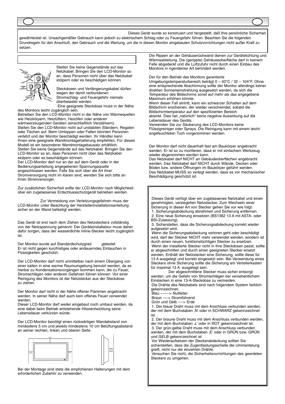 Sicherheitsmassnahmen, Sicherheitsmassnahmen / ar ar tung tung, Anschluß/ gebrauch | Sanyo CE42SR1 User Manual | Page 23 / 68