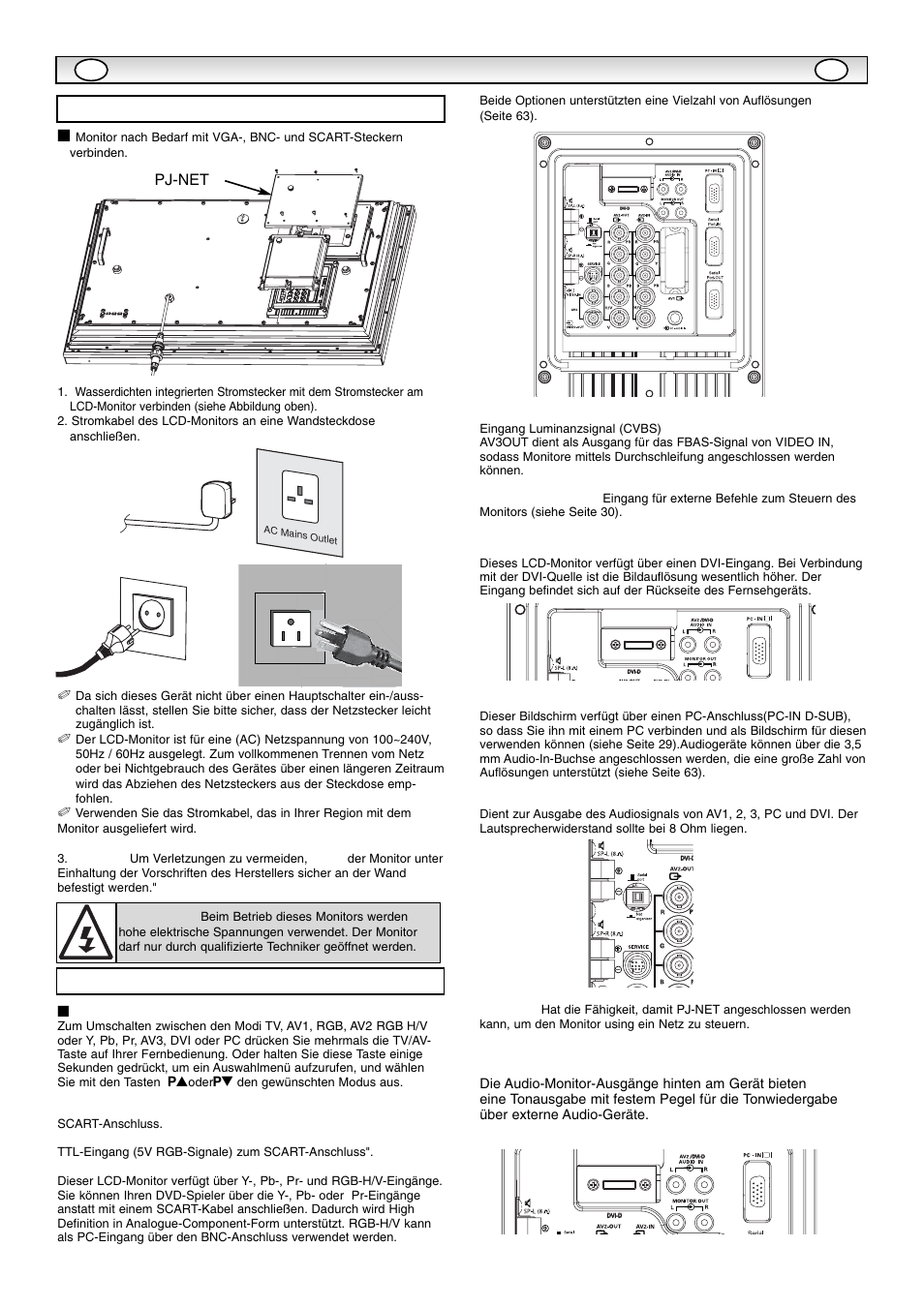Anschluss, Schritt : 1 netzanschluss, Schritt : 2 anschlüsse | Pj-net | Sanyo CE42SR1 User Manual | Page 26 / 68