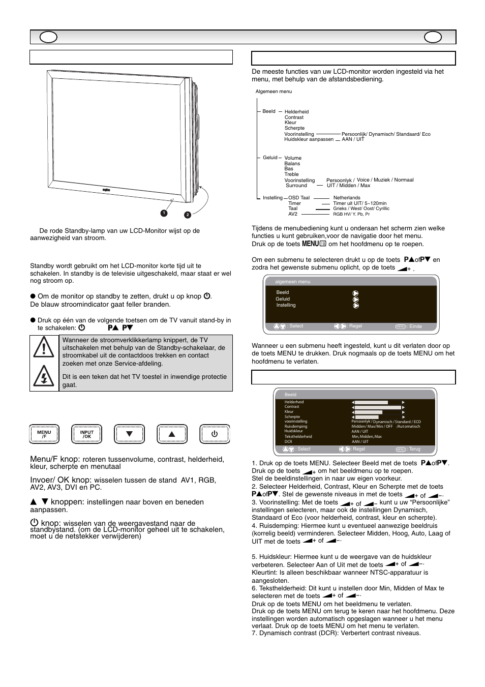 Inst, Inst alla alla tie tie, Bedieningsknoppen en menu’s | Beeldmenu, Menuwerking, Invoer/ ok knop, E d knoppen, 4 knop | Sanyo CE42SR1 User Manual | Page 38 / 68