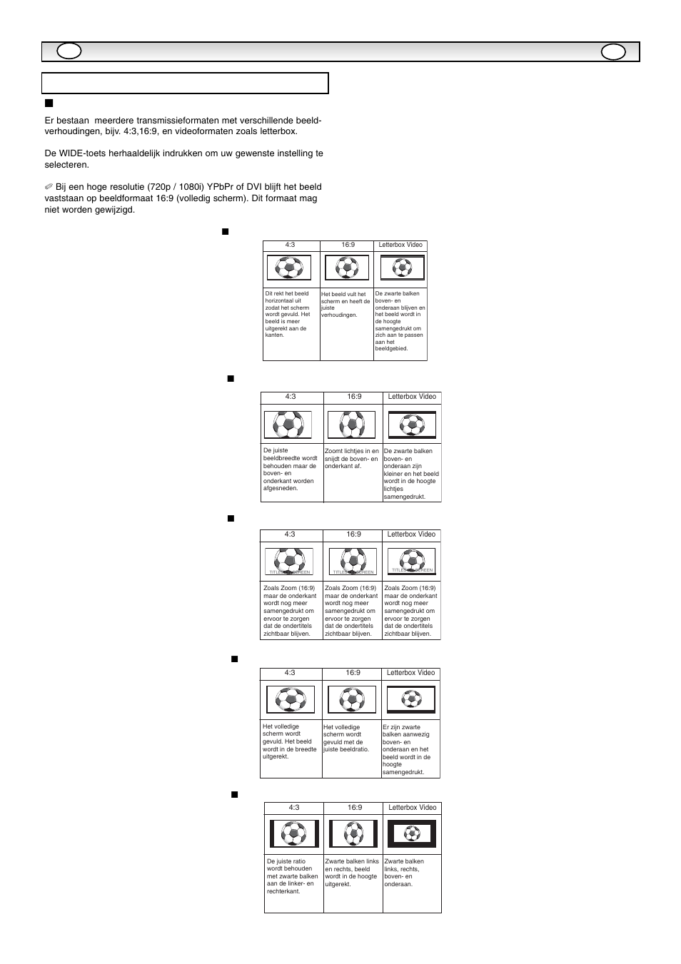 Werking, Selectie van het beeldformaat, Schermopties | Sanyo CE42SR1 User Manual | Page 41 / 68