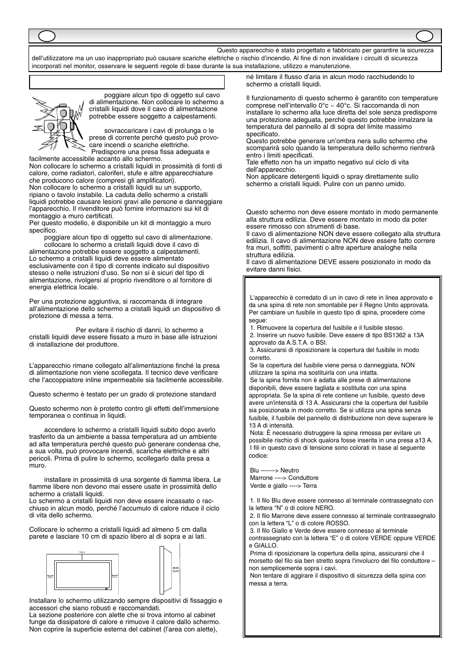 Precauzioni di sicurezza, Installazione / utilizzo | Sanyo CE42SR1 User Manual | Page 43 / 68