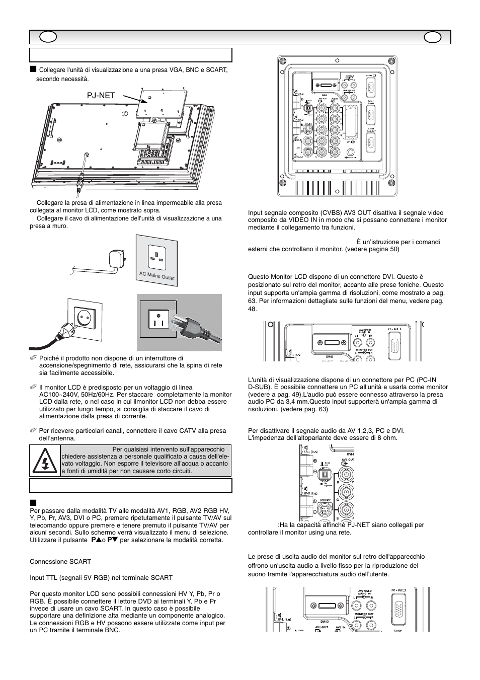 Inst, Inst allazione allazione, Passaggio 1: connessioni | Passaggio 2: connessioni, Essenziale), Pj-net | Sanyo CE42SR1 User Manual | Page 46 / 68