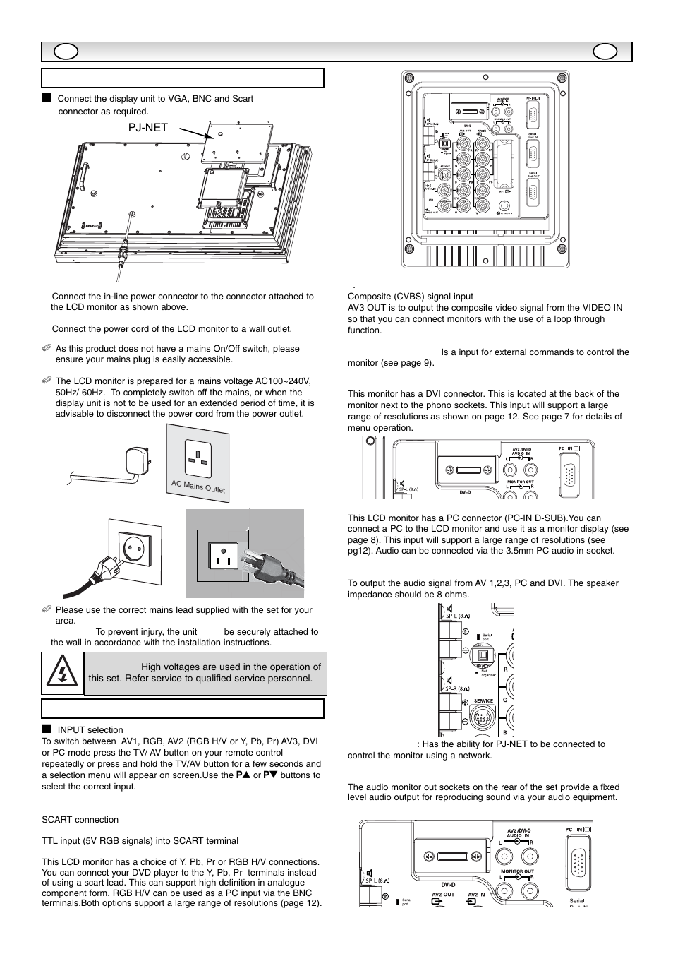 Inst, Inst alla alla tion tion, Step : 1 mains connection | Step : 2 connections, Pj-net | Sanyo CE42SR1 User Manual | Page 5 / 68