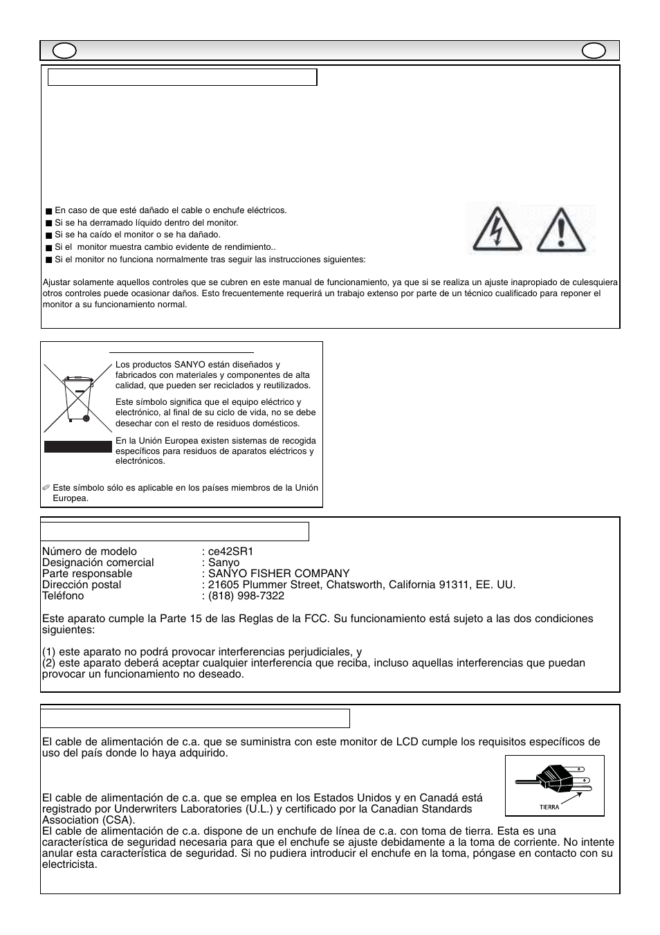 Mantenimient, Mantenimient o o | Sanyo CE42SR1 User Manual | Page 54 / 68