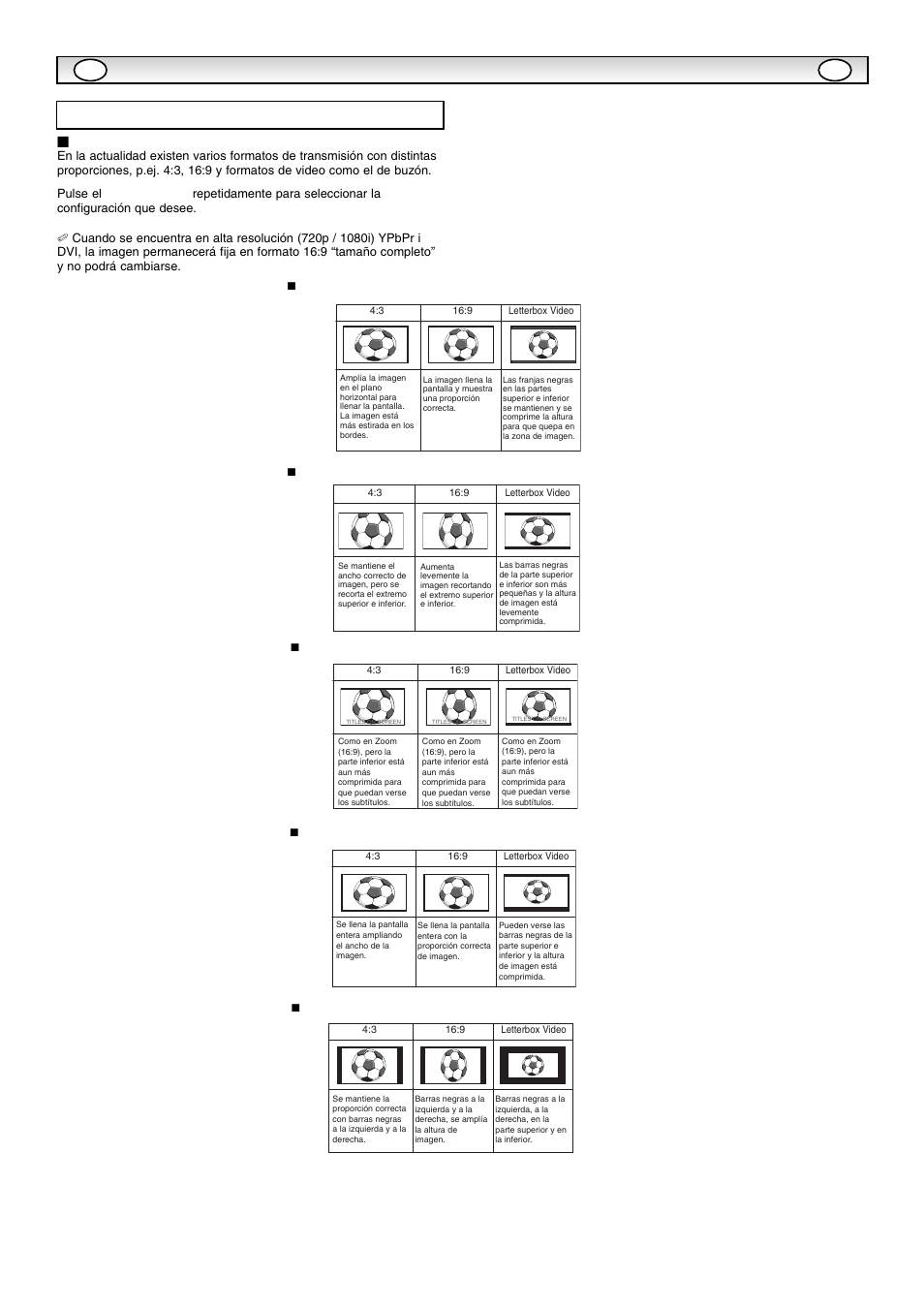 Funcionamient, Funcionamient o o, Selección del tamaño de imagen | Opciones de pantalla | Sanyo CE42SR1 User Manual | Page 61 / 68