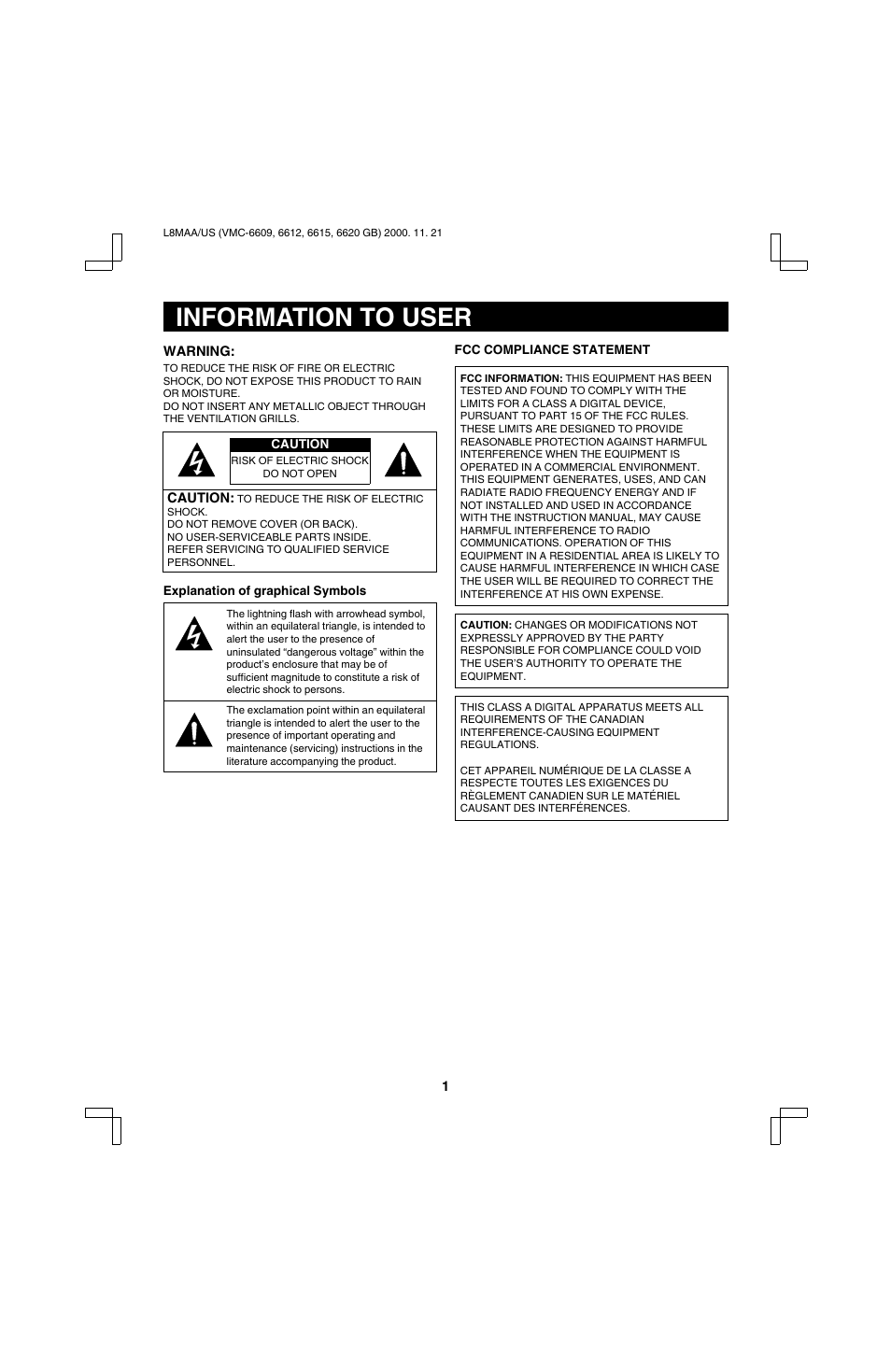 Information to user | Sanyo VM-6619 User Manual | Page 2 / 11