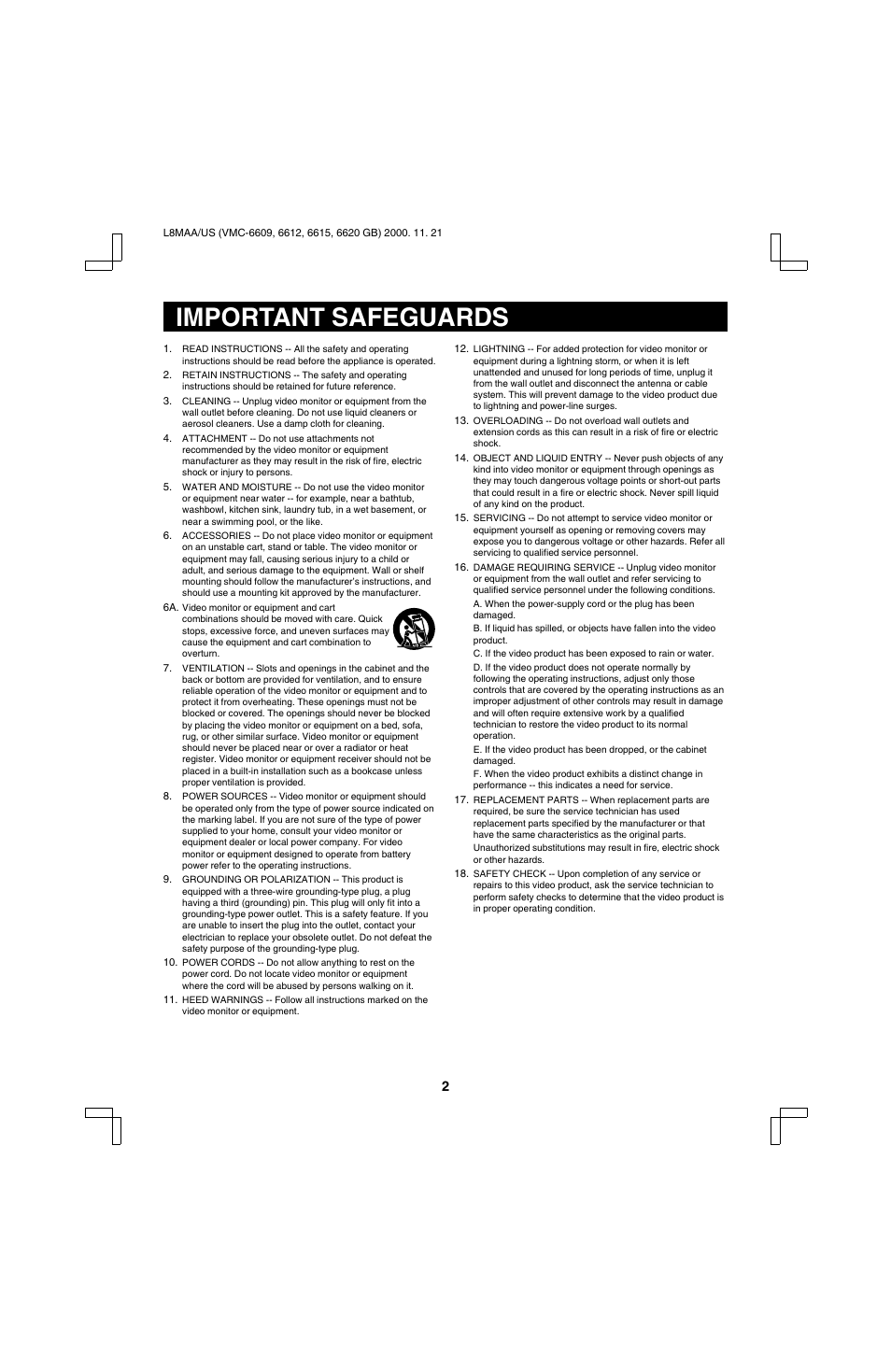 Important safeguards | Sanyo VM-6619 User Manual | Page 3 / 11