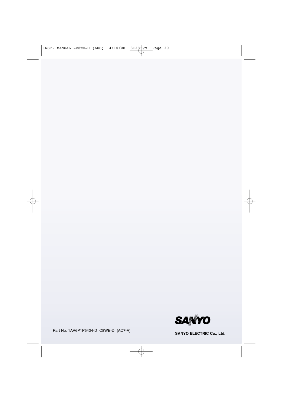 Sanyo CA14SE1(V) User Manual | Page 20 / 20