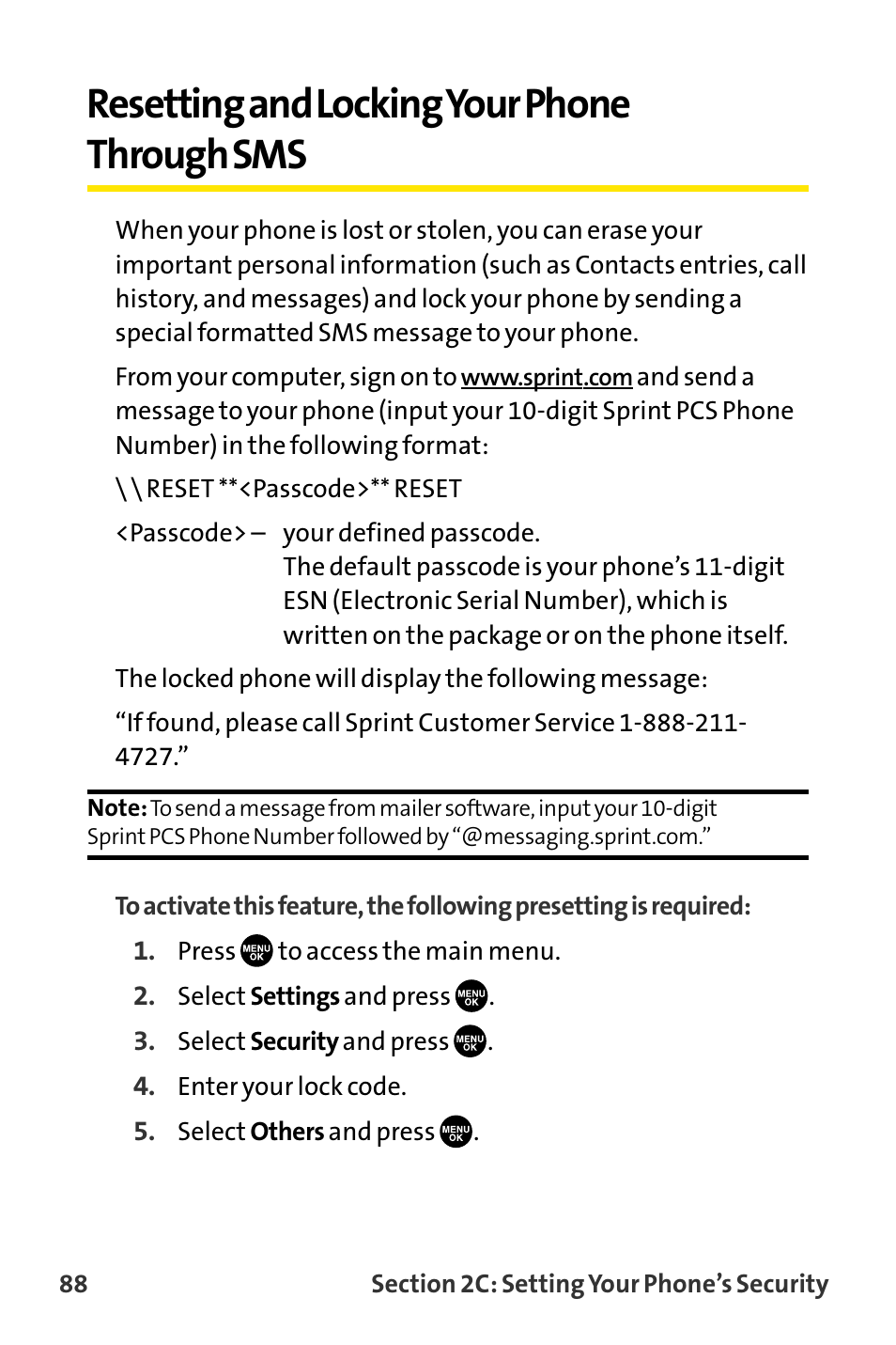 Resetting and locking your p, Resetting and locking your phone through sms | Sanyo VI-2300 User Manual | Page 100 / 286