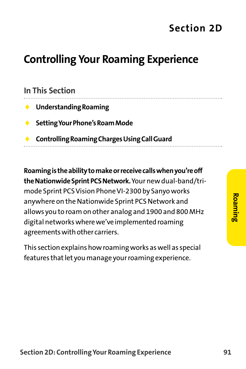 Controlling your roaming exp, Controlling your roaming experience | Sanyo VI-2300 User Manual | Page 103 / 286
