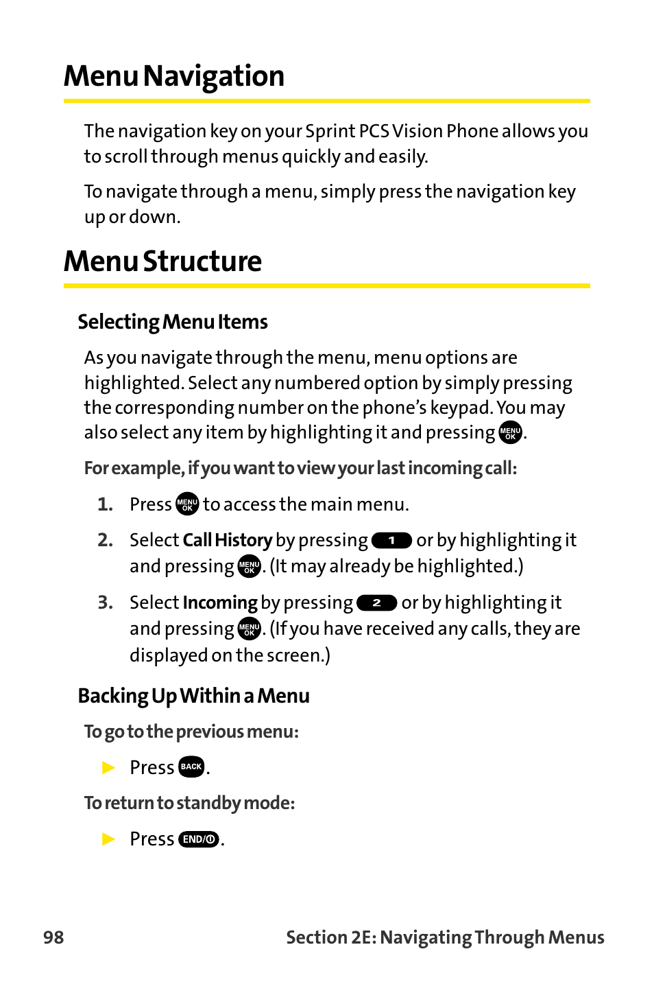 Menu navigation, Menu structure | Sanyo VI-2300 User Manual | Page 110 / 286