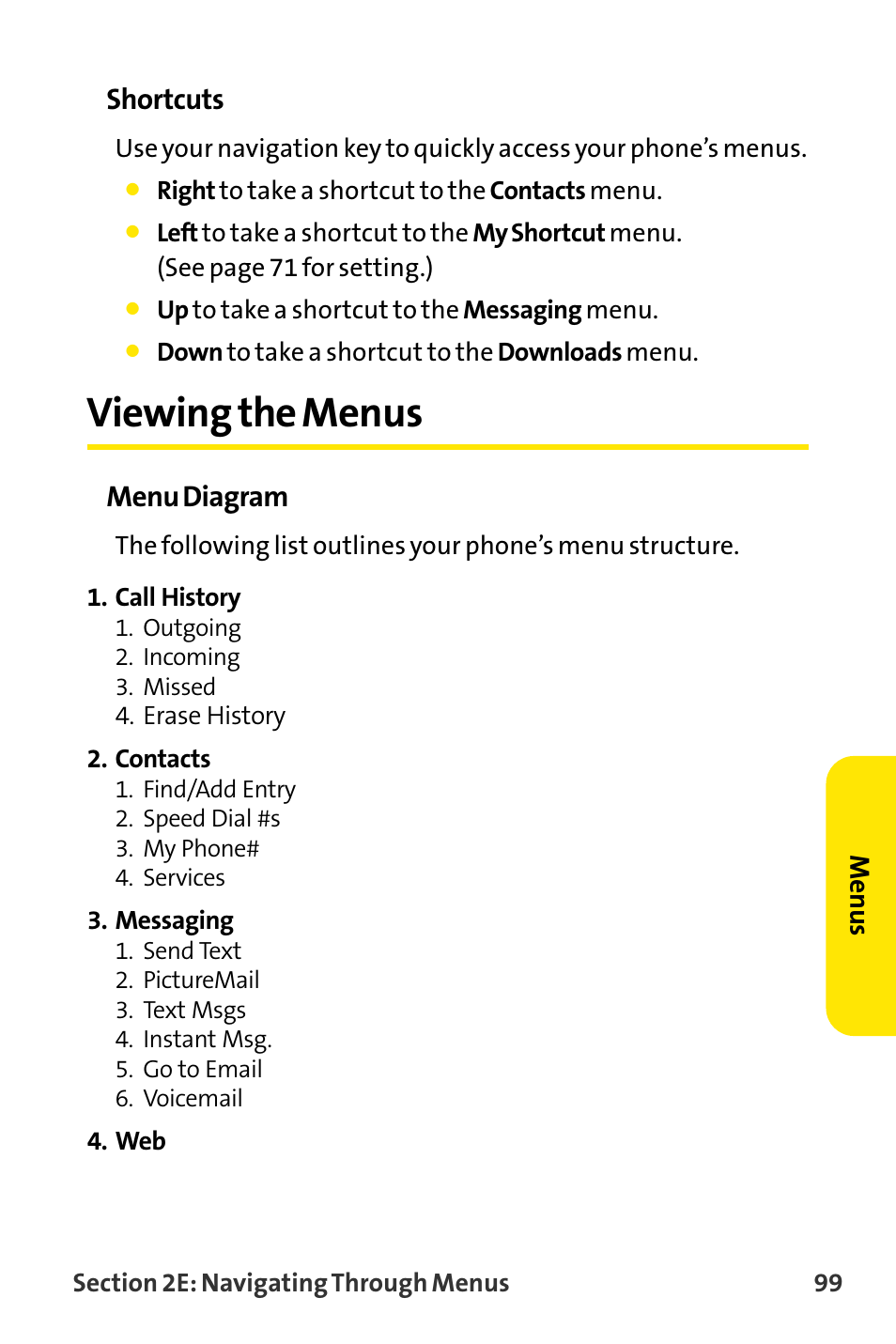 Viewing the menus, Shortcuts, Menu diagram | Sanyo VI-2300 User Manual | Page 111 / 286