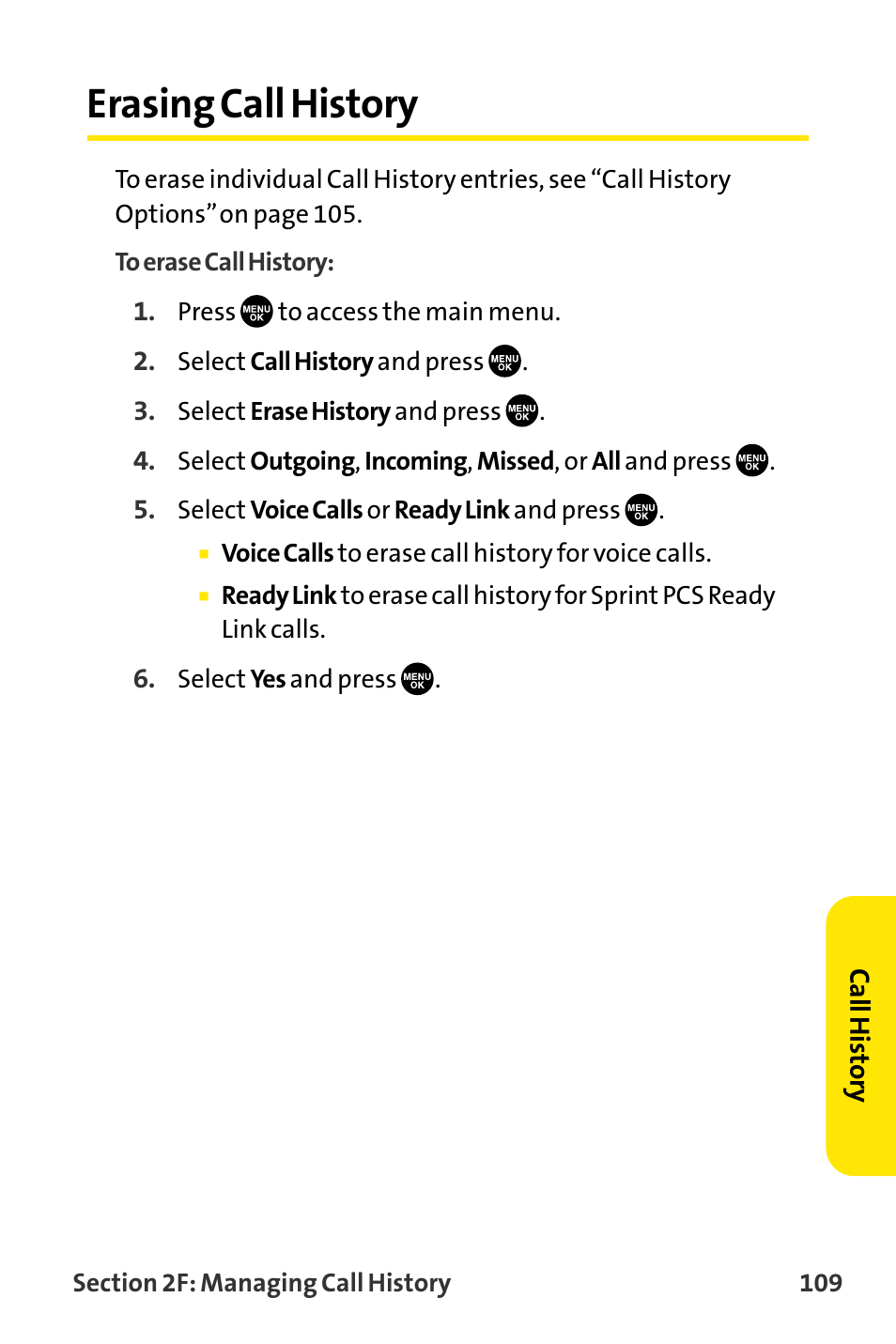 Erasing call history | Sanyo VI-2300 User Manual | Page 121 / 286