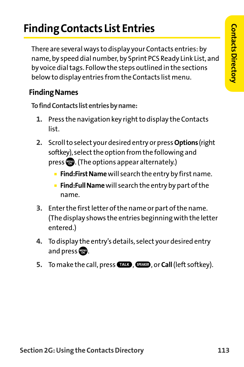 Finding contacts list entries | Sanyo VI-2300 User Manual | Page 125 / 286