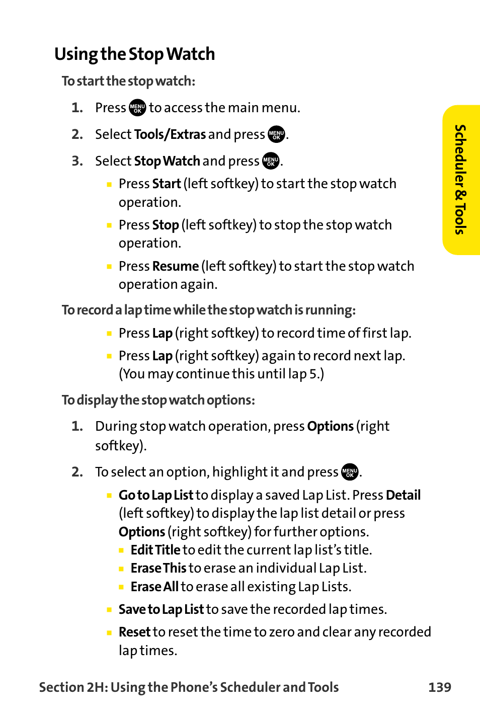 Using the stop watch, Scheduler & tools | Sanyo VI-2300 User Manual | Page 151 / 286