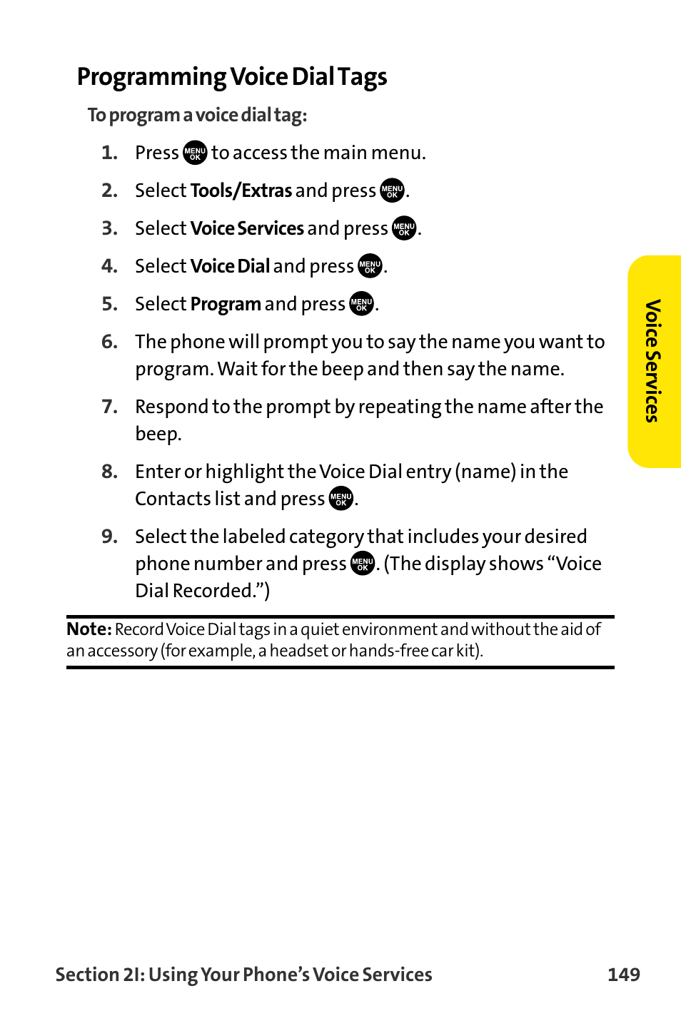 Programming voice dial tags | Sanyo VI-2300 User Manual | Page 161 / 286