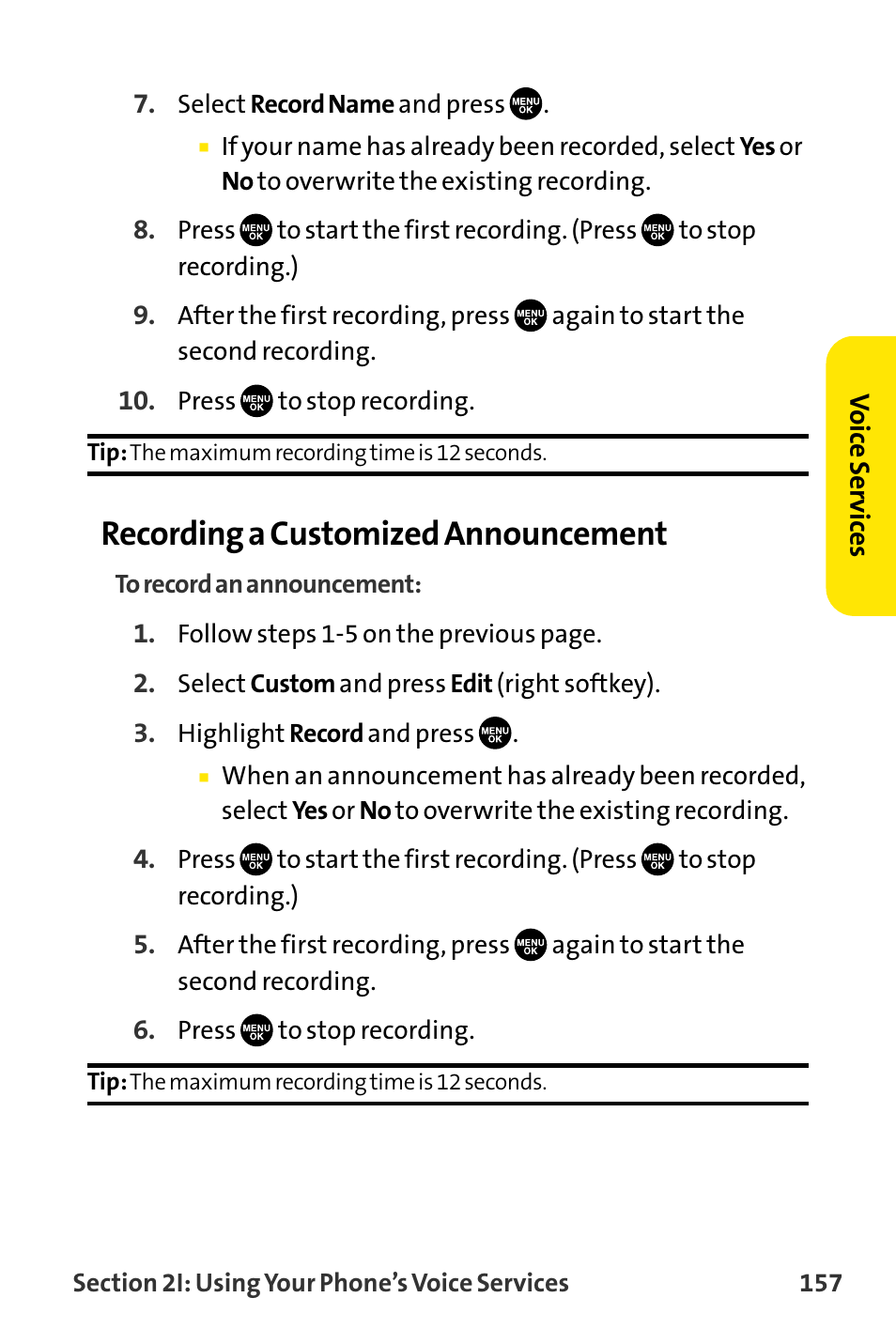 Recording a customized announcement | Sanyo VI-2300 User Manual | Page 169 / 286