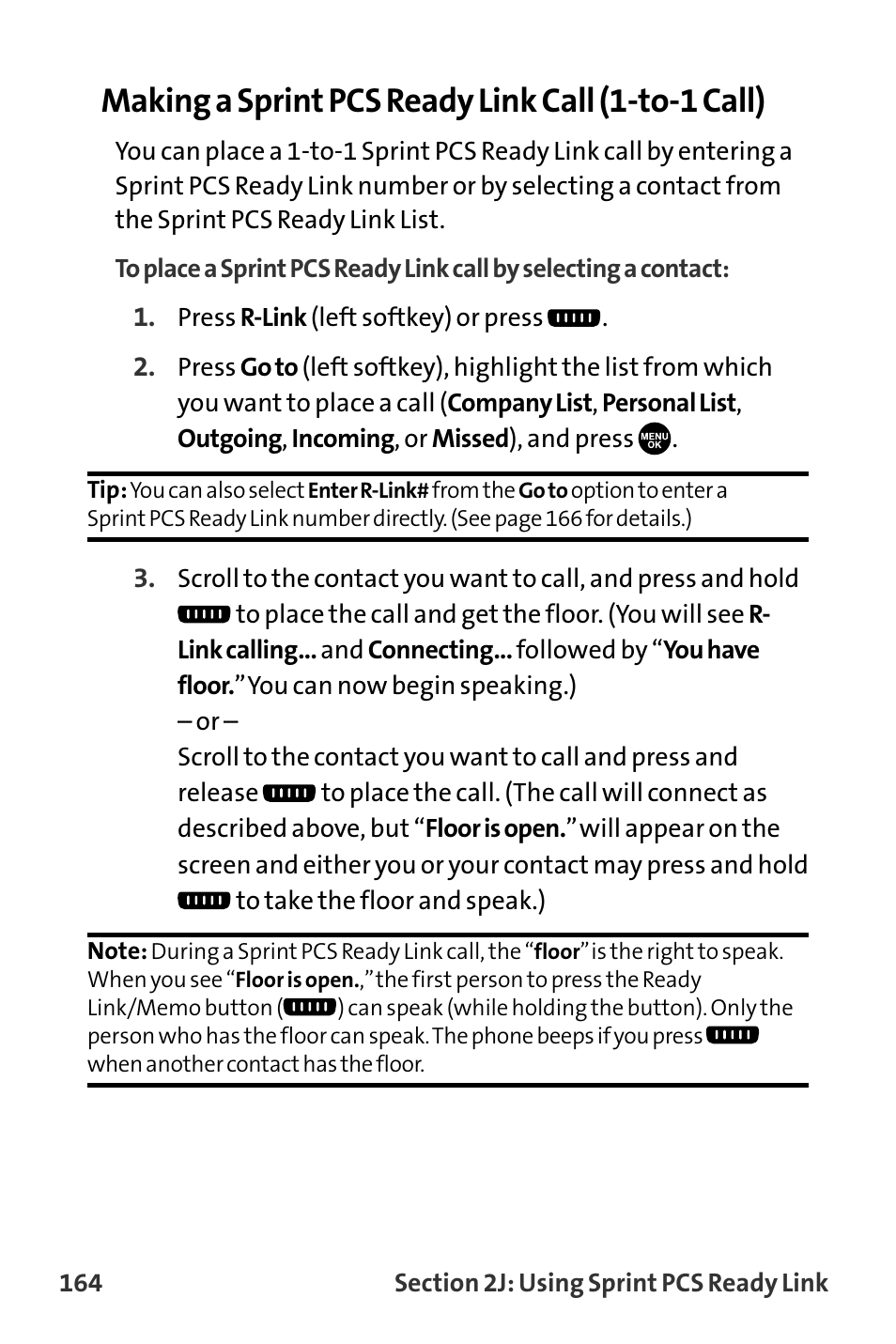 Making a sprint pcs ready link call (1-to-1 call) | Sanyo VI-2300 User Manual | Page 176 / 286