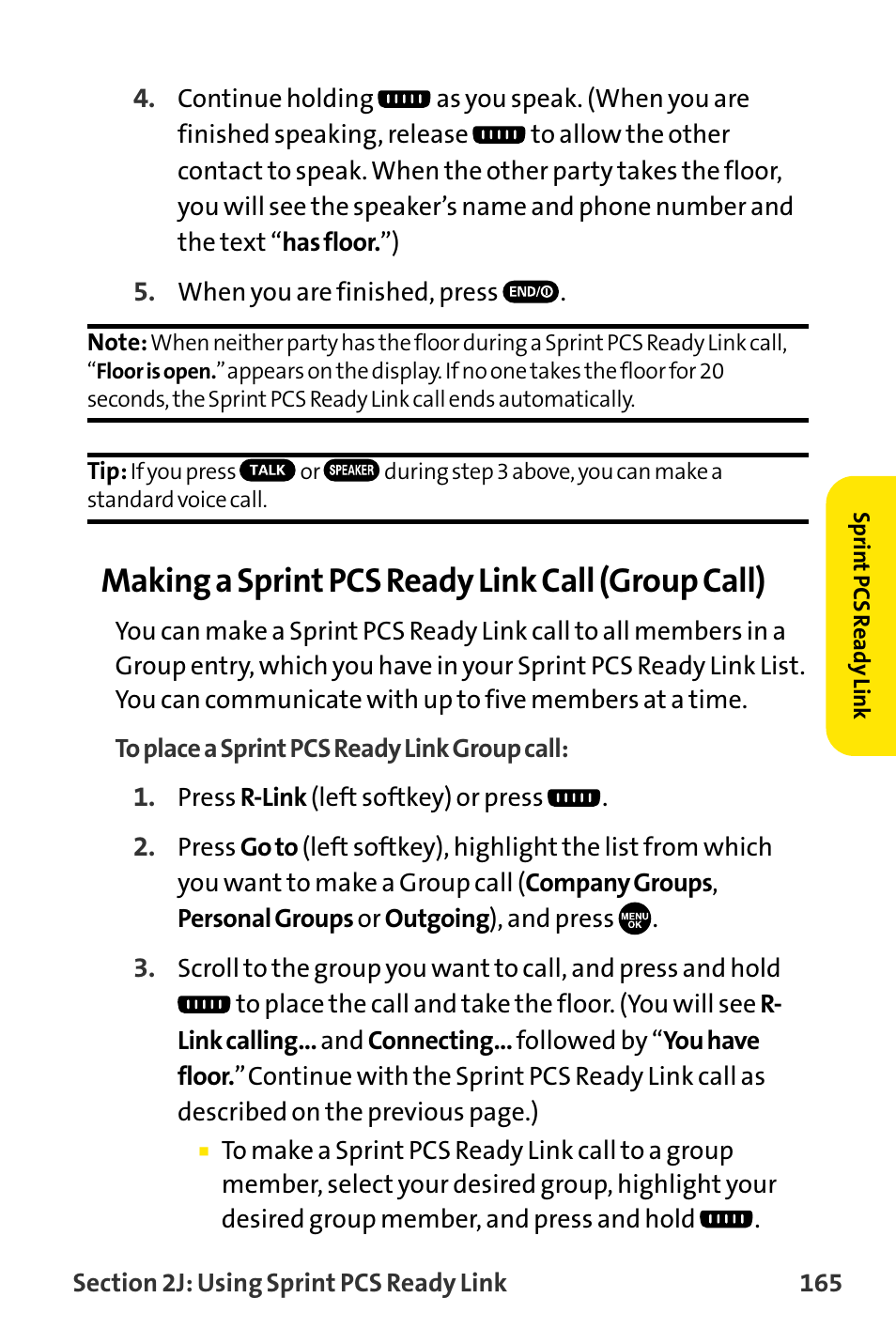 Making a sprint pcs ready link call (group call) | Sanyo VI-2300 User Manual | Page 177 / 286