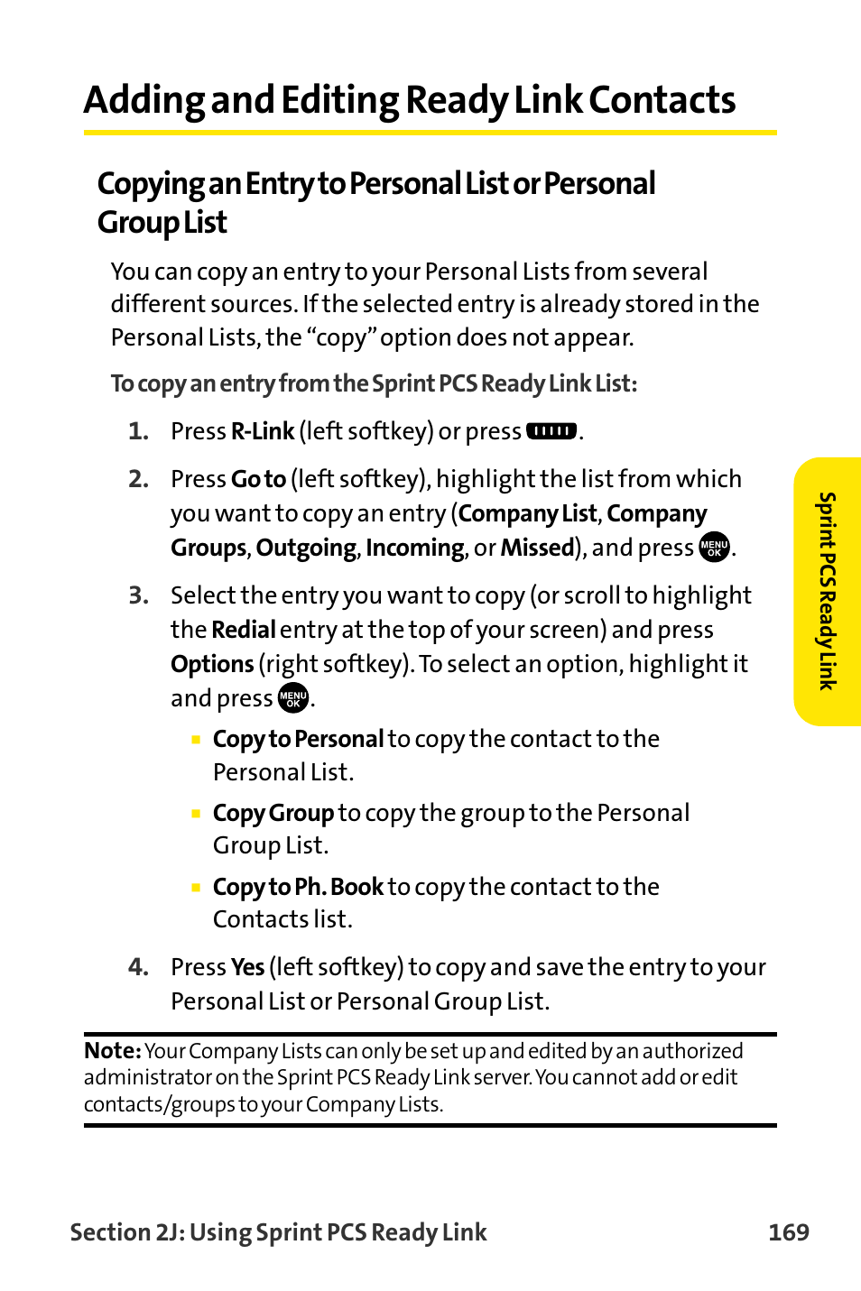 Adding and editing ready lin, Adding and editing ready link contacts | Sanyo VI-2300 User Manual | Page 181 / 286