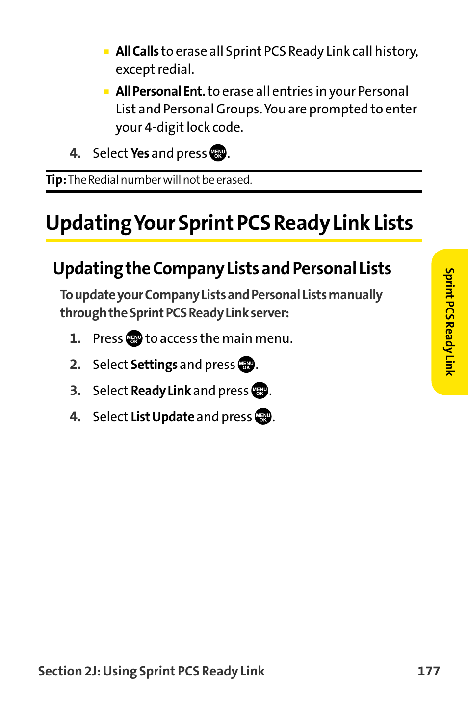 Updating your sprint pcs rea, Updating your sprint pcs ready link lists, Updatingyour sprint pcs ready link lists | Updating the company lists and personal lists | Sanyo VI-2300 User Manual | Page 189 / 286