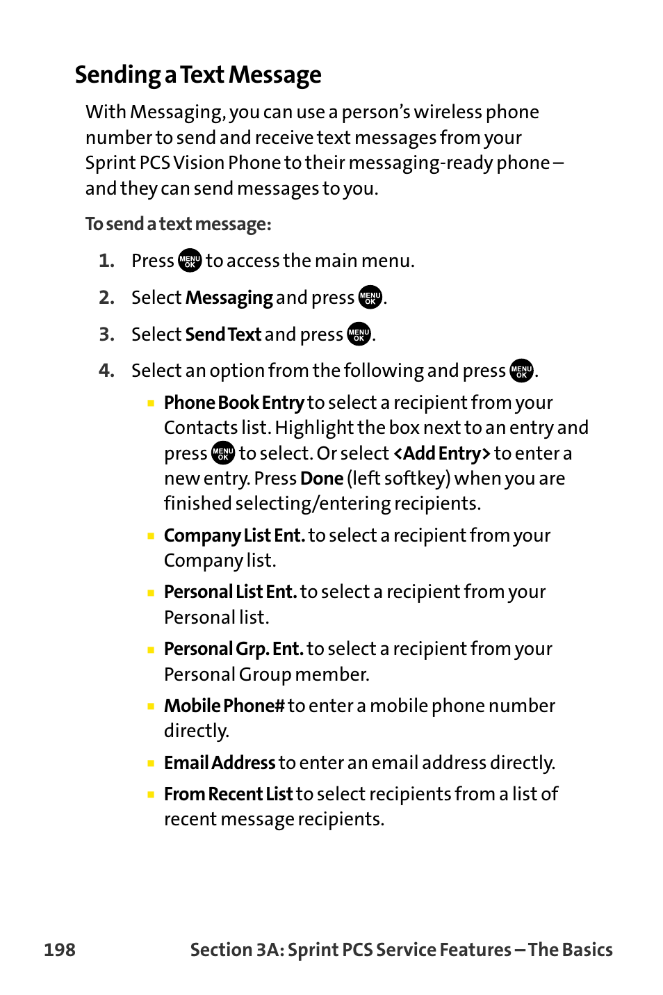 Sending a text message | Sanyo VI-2300 User Manual | Page 210 / 286