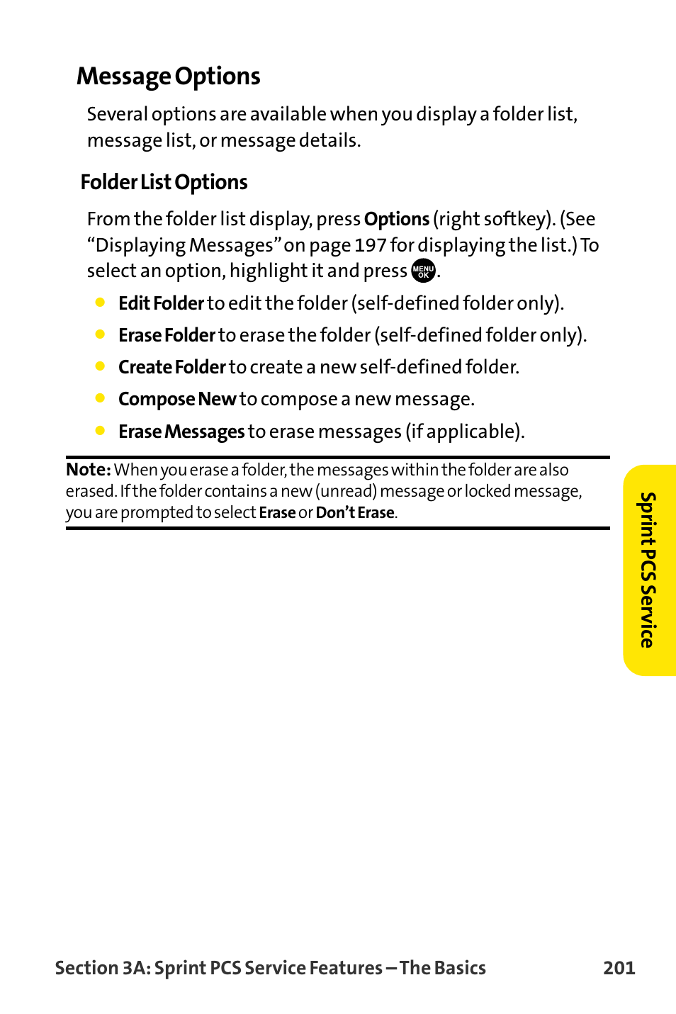 Message options, Folder list options, Sprin t pcs ser vice | Sanyo VI-2300 User Manual | Page 213 / 286
