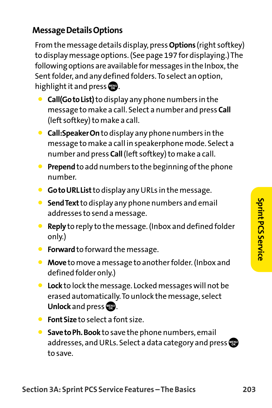 Message details options, Sprin t pcs ser vice | Sanyo VI-2300 User Manual | Page 215 / 286