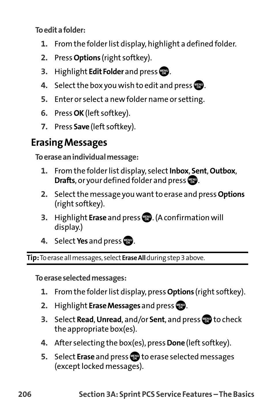 Erasing messages | Sanyo VI-2300 User Manual | Page 218 / 286