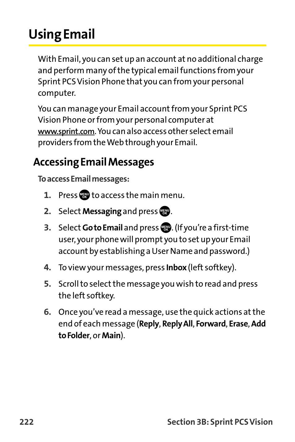 Using email, Accessing email messages | Sanyo VI-2300 User Manual | Page 234 / 286