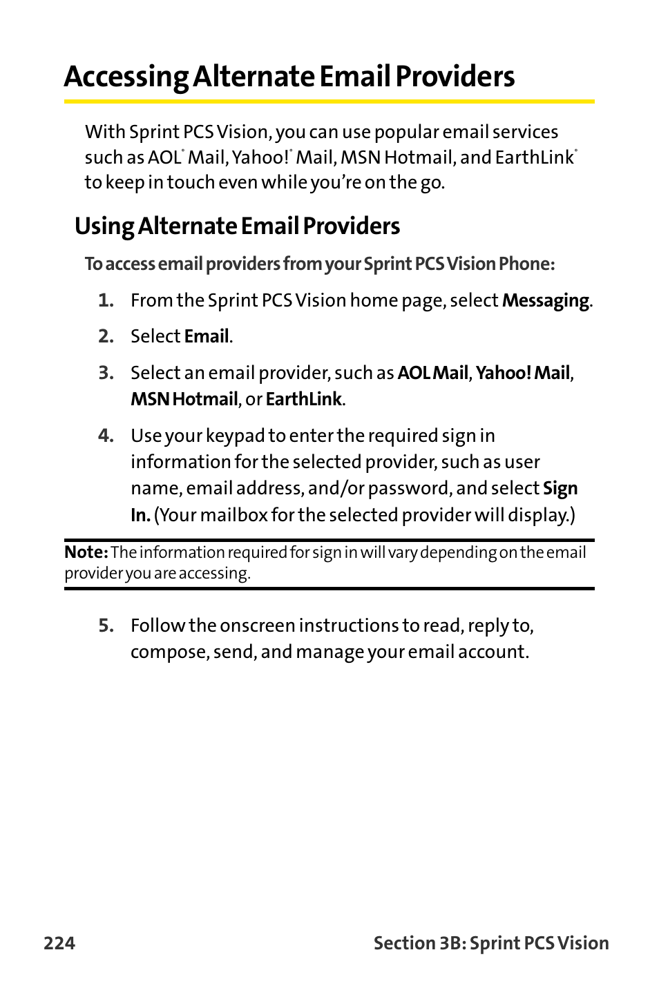 Accessing alternate email pr, Accessing alternate email providers, Using alternate email providers | Sanyo VI-2300 User Manual | Page 236 / 286