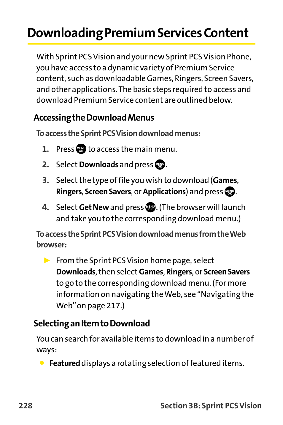 Downloading premium services, Downloading premium services content | Sanyo VI-2300 User Manual | Page 240 / 286