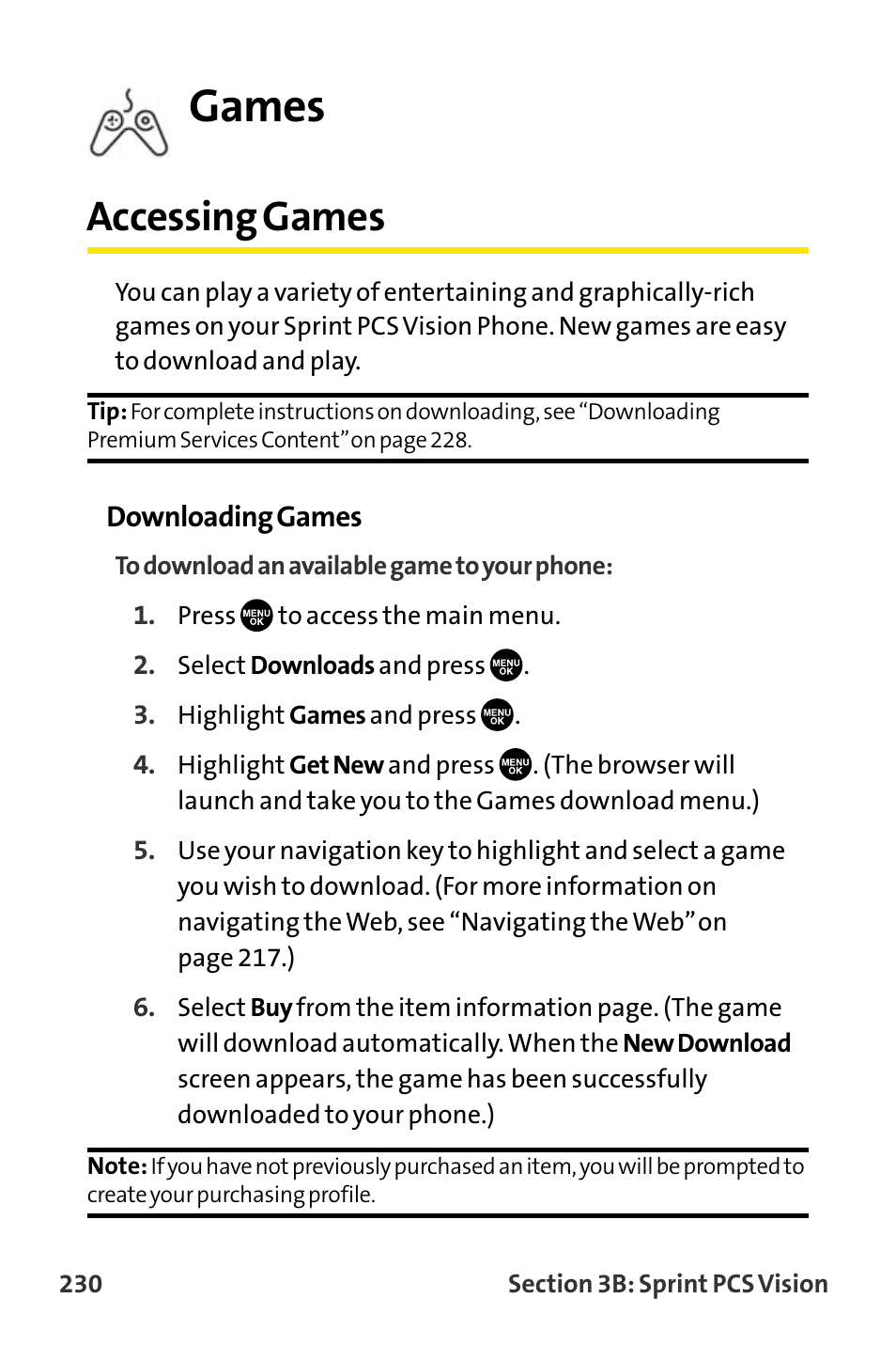 Accessing games, Games | Sanyo VI-2300 User Manual | Page 242 / 286