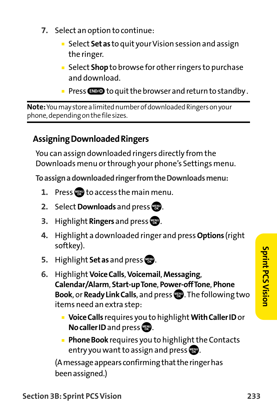 Assigning downloaded ringers | Sanyo VI-2300 User Manual | Page 245 / 286