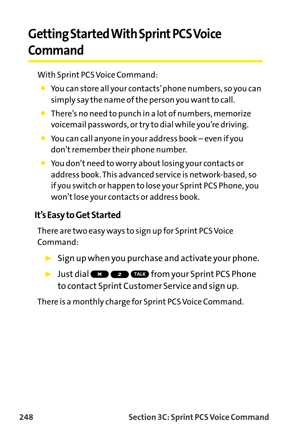 Getting started with sprint, Getting started with sprint pcs voice command, Getting started with sprintpcs voice command | It’s easy to get started | Sanyo VI-2300 User Manual | Page 260 / 286