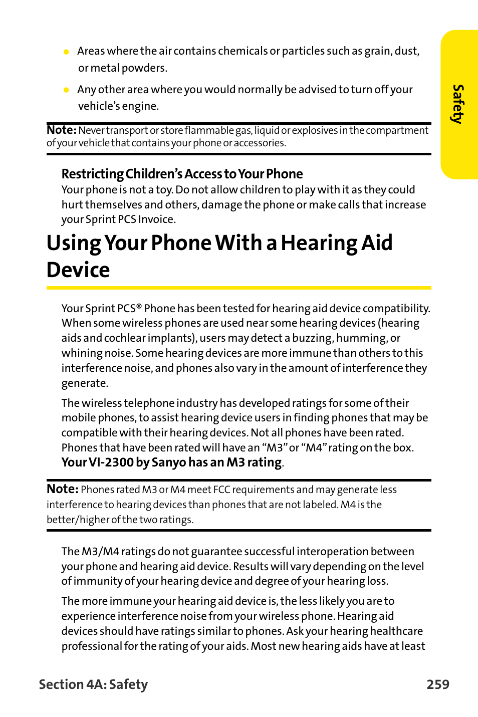 Using your phone with a hear, Using your phone with a hearing aid device, Saf ety | Sanyo VI-2300 User Manual | Page 271 / 286