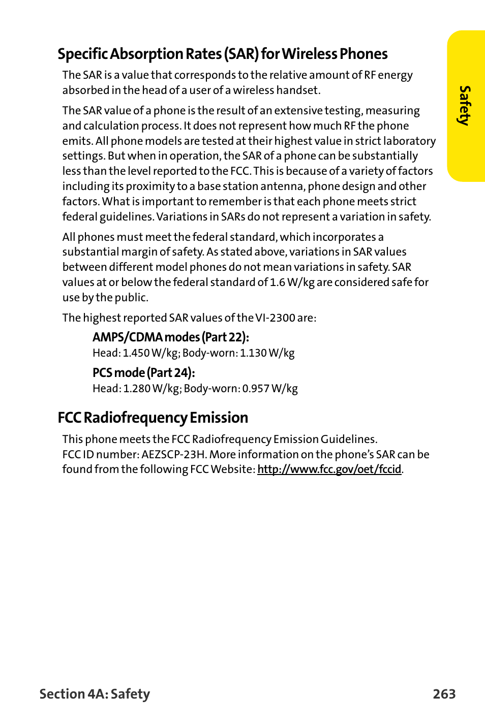 Fcc radiofrequency emission, Saf ety | Sanyo VI-2300 User Manual | Page 275 / 286