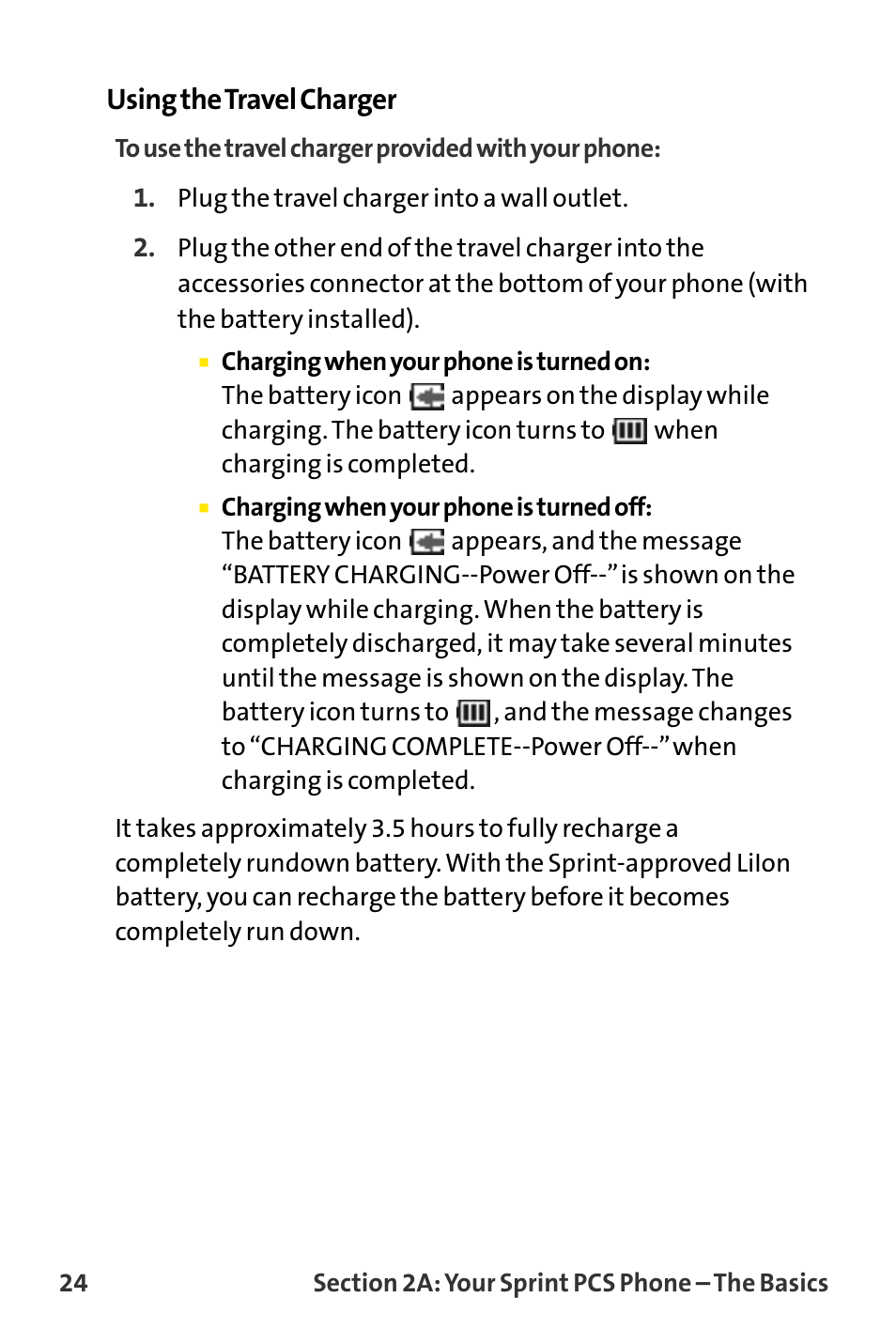 Using the travel charger | Sanyo VI-2300 User Manual | Page 36 / 286