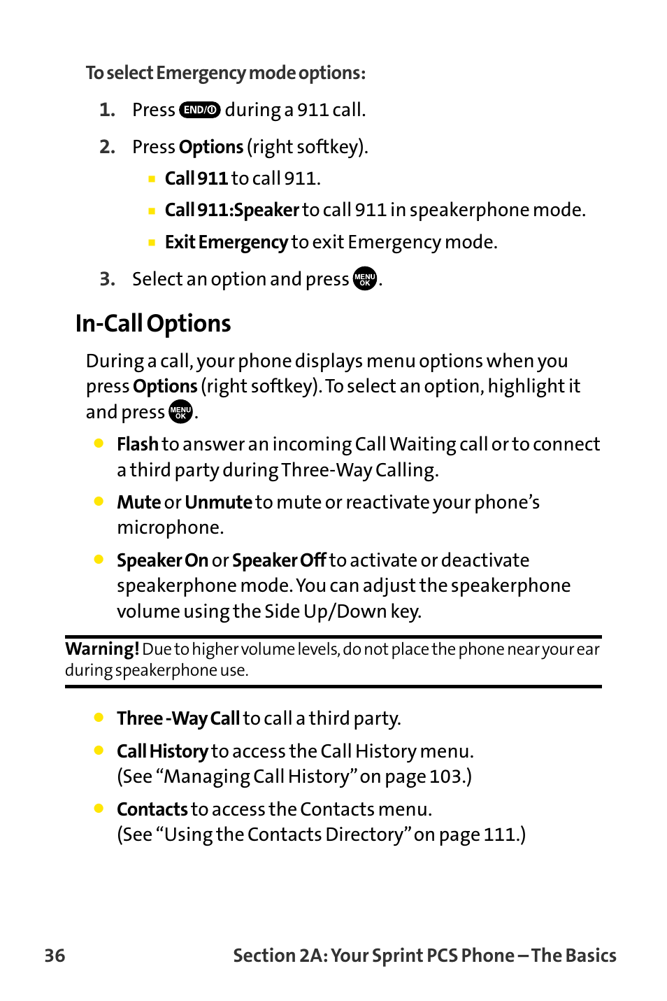 In-call options | Sanyo VI-2300 User Manual | Page 48 / 286