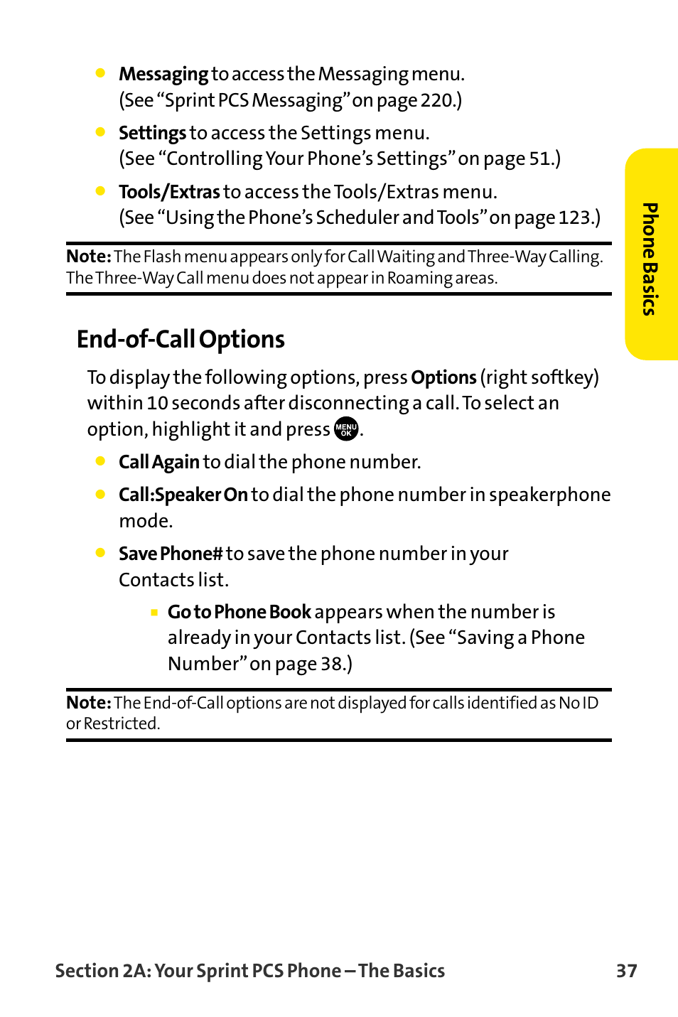 End-of-call options, Phone basics | Sanyo VI-2300 User Manual | Page 49 / 286